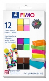 Gyurma, készlet, 12x25 g, égethető, FIMO "Effect Colours", 12 különböző neon szín